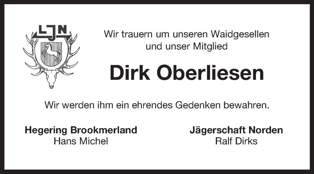  Traueranzeige für Dirk Oberliesen vom 02.12.2025 aus Ostfriesischer Kurier