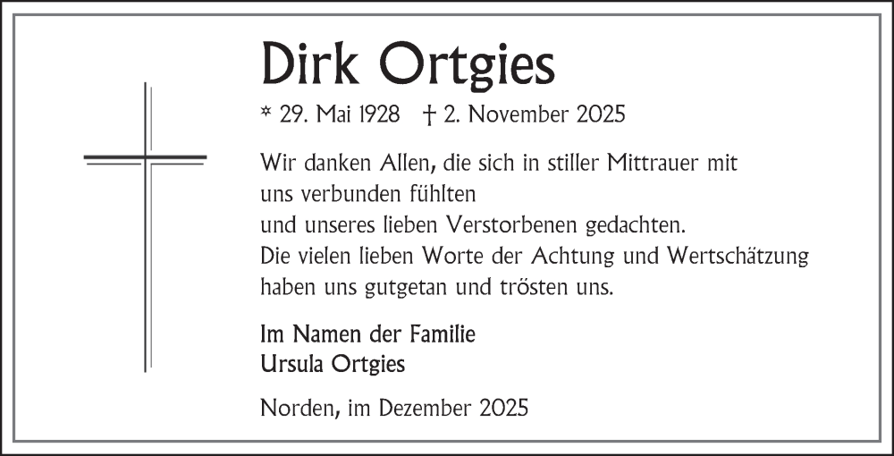  Traueranzeige für Dirk Ortgies vom 13.12.2025 aus Ostfriesischer Kurier