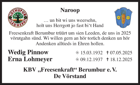 Traueranzeige von Erna Lohmeyer von Ostfriesischer Kurier