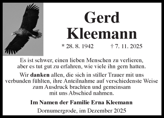 Traueranzeige von Gerd Kleemann von Ostfriesischer Kurier