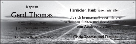 Traueranzeige von Gerd Thomas von Ostfriesischer Kurier