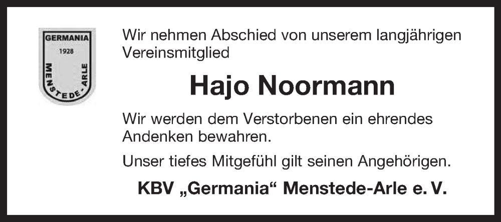  Traueranzeige für Hajo Noormann vom 10.12.2025 aus Ostfriesischer Kurier