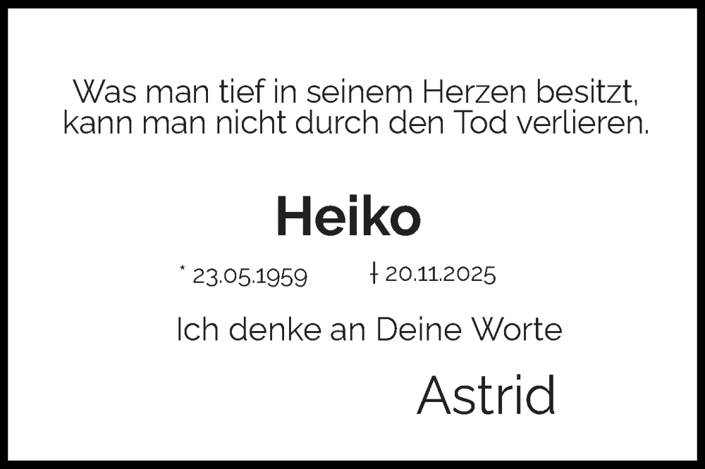  Traueranzeige für Heiko  vom 06.12.2025 aus Ostfriesischer Kurier