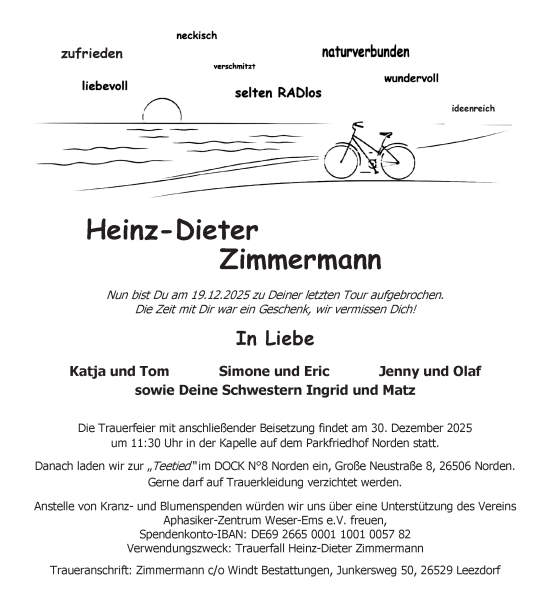 Traueranzeige von Heinz-Dieter Zimmermann von Ostfriesischer Kurier