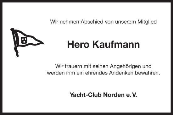 Traueranzeige von Hero Kaufmann von Ostfriesischer Kurier