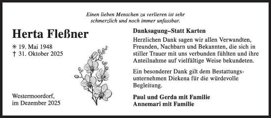 Traueranzeige von Herta Fleßner von Ostfriesischer Kurier