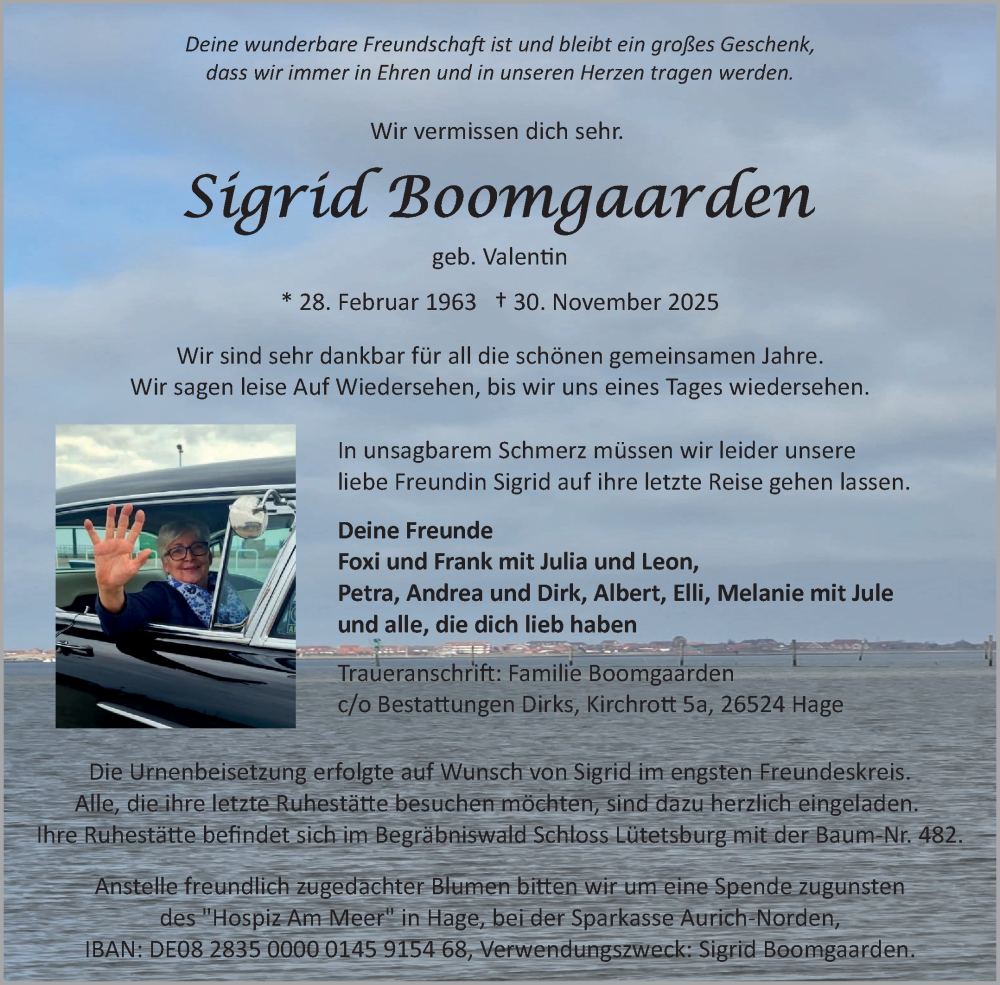  Traueranzeige für Sigrid Boomgaarden vom 20.12.2025 aus Ostfriesischer Kurier