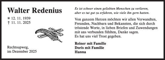 Traueranzeige von Walter Redenius von Ostfriesischer Kurier