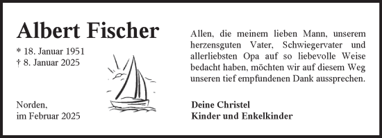 Traueranzeige von Albert Fischer von Ostfriesischer Kurier
