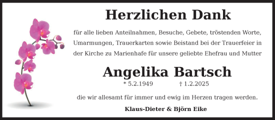 Traueranzeige von Angelika Bartsch von Ostfriesischer Kurier