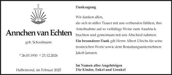 Traueranzeige von Annchen van Echten von Ostfriesischer Kurier