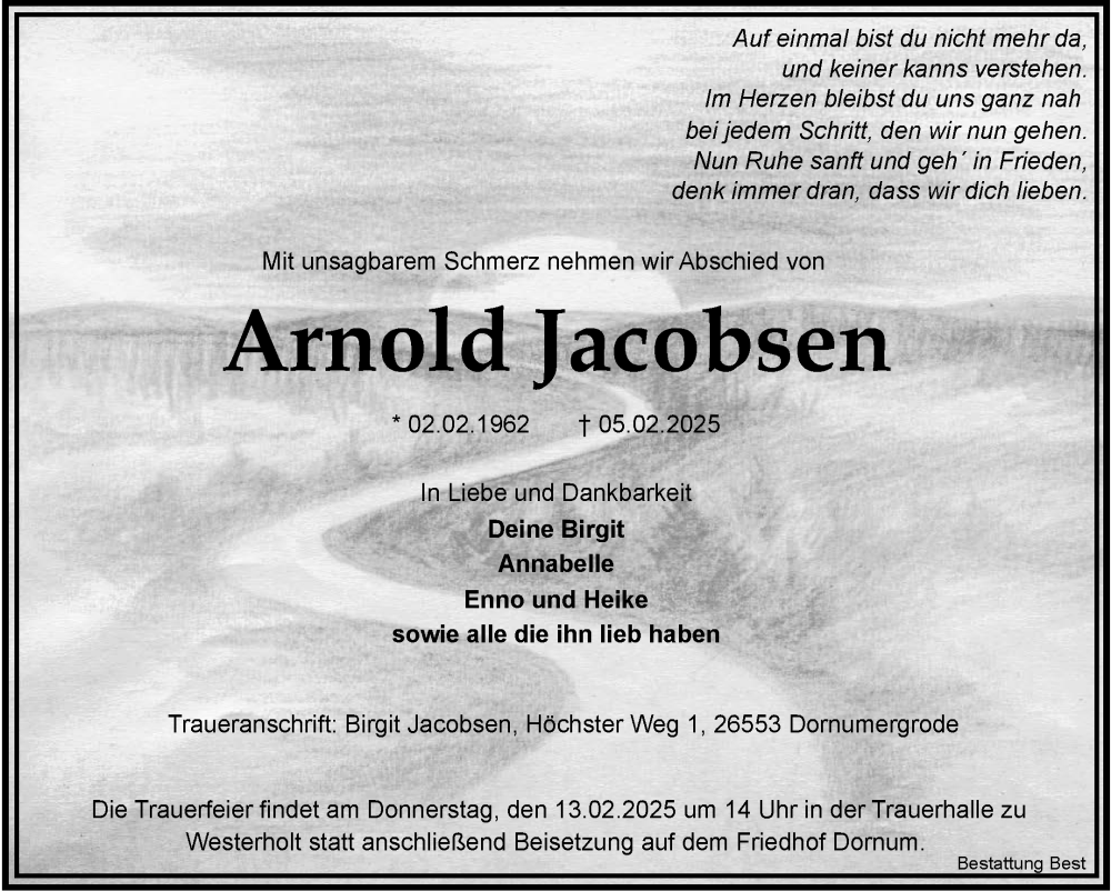  Traueranzeige für Arnold Jacobsen vom 07.02.2025 aus Ostfriesischer Kurier