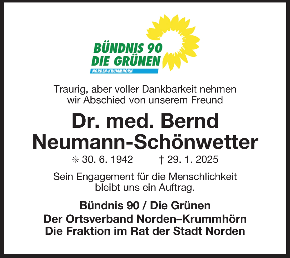  Traueranzeige für Bernd Neumann-Schönwetter vom 04.02.2025 aus Ostfriesischer Kurier