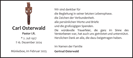 Traueranzeige von Carl Osterwald von Ostfriesischer Kurier