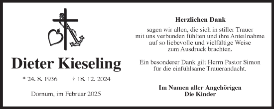 Traueranzeige von Dieter Kieseling von Ostfriesischer Kurier