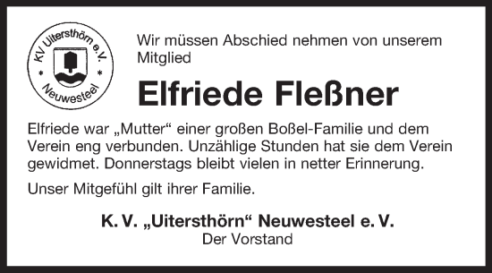 Traueranzeige von Elfriede Fleßner von Ostfriesischer Kurier