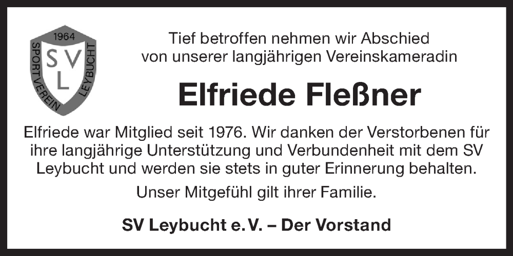  Traueranzeige für Elfriede Fleßner vom 01.02.2025 aus Ostfriesischer Kurier