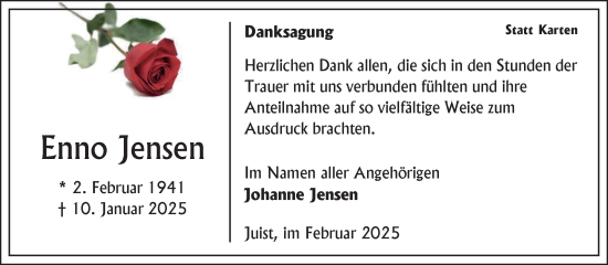 Traueranzeige von Enno Jensen von Ostfriesischer Kurier