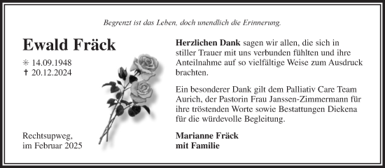 Traueranzeige von Ewald Fräck von Ostfriesischer Kurier