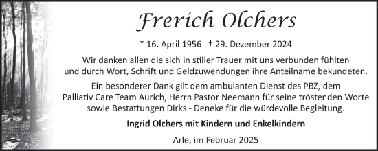 Traueranzeige von Frerich Olchers von Ostfriesischer Kurier