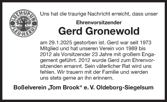 Traueranzeige von Gerd Gronewold von Ostfriesischer Kurier