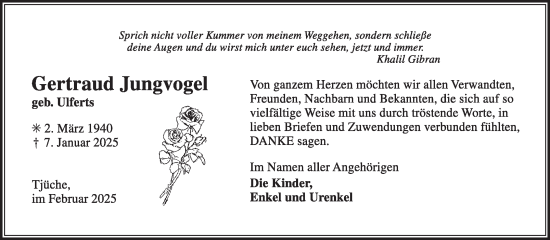 Traueranzeige von Gertraud Jungvogel von Ostfriesischer Kurier
