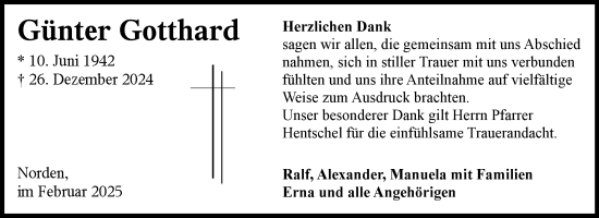 Traueranzeige von Günter Gotthard von Ostfriesischer Kurier