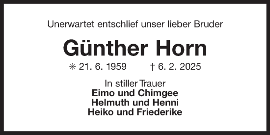 Traueranzeige von Günther Horn von Ostfriesischer Kurier