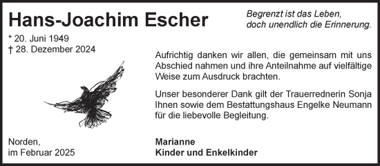Traueranzeige von Hans-Joachim Escher von Ostfriesischer Kurier