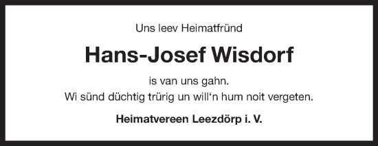 Traueranzeige von Hans-Josef Wisdorf von Ostfriesischer Kurier