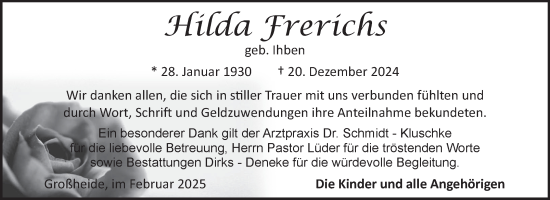 Traueranzeige von Hilda Frerichs von Ostfriesischer Kurier