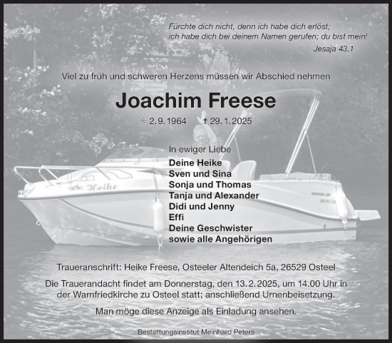 Traueranzeige von Joachim Freese von Ostfriesischer Kurier