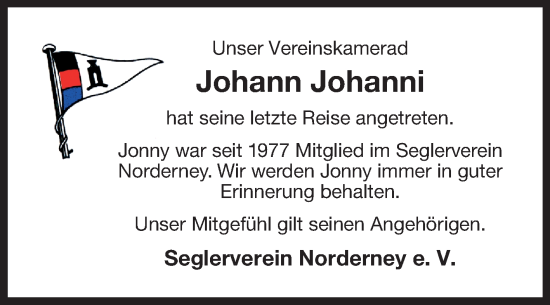 Traueranzeige von Johann Johanni von Ostfriesischer Kurier