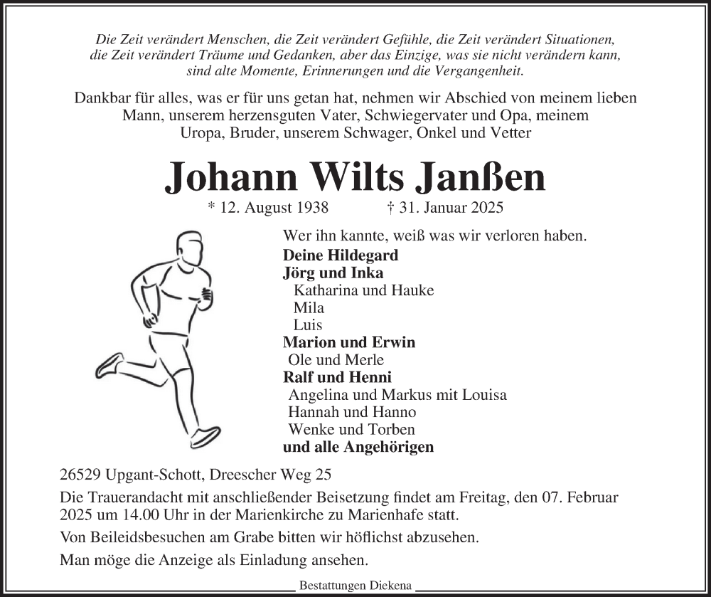  Traueranzeige für Johann Wilts Janßen vom 04.02.2025 aus Ostfriesischer Kurier