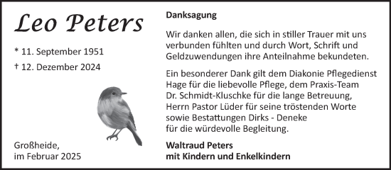 Traueranzeige von Leo Peters von Ostfriesischer Kurier
