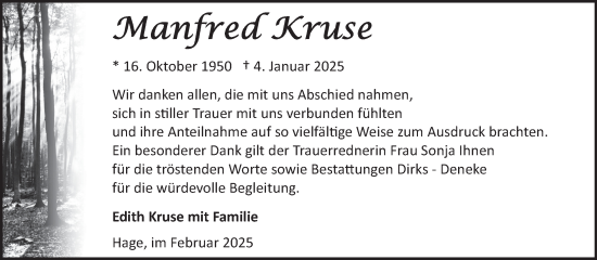 Traueranzeige von Manfred Kruse von Ostfriesischer Kurier