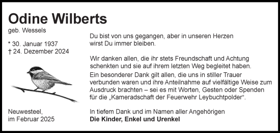 Traueranzeige von Odine Wilberts von Ostfriesischer Kurier