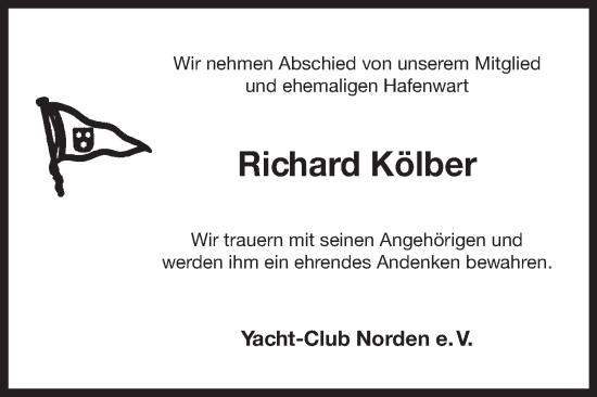 Traueranzeige von Richard Kölber von Ostfriesischer Kurier