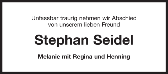 Traueranzeige von Stephan Seidel von Ostfriesischer Kurier