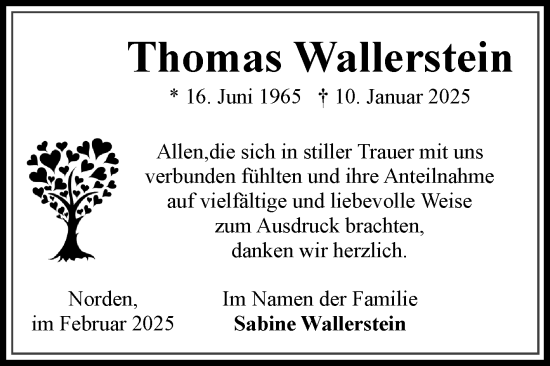 Traueranzeige von Thomas Wallerstein von Ostfriesischer Kurier