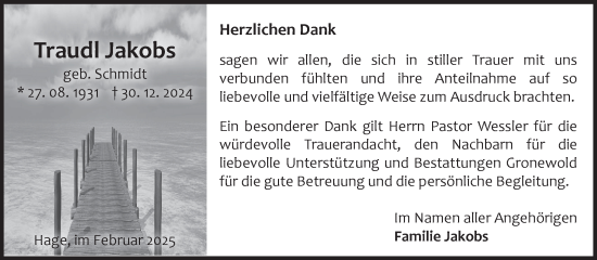 Traueranzeige von Traudl Jakobs von Ostfriesischer Kurier