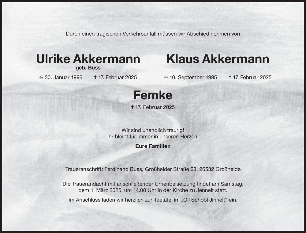  Traueranzeige für Ulrike Akkermann vom 22.02.2025 aus Ostfriesischer Kurier