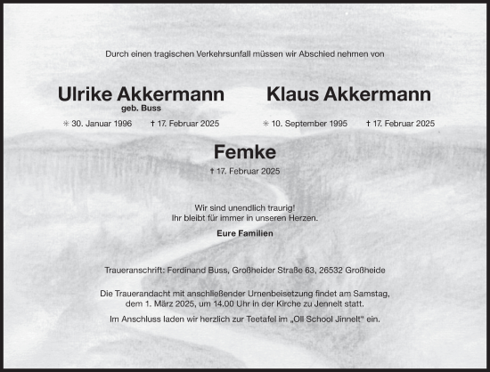Traueranzeige von Ulrike Akkermann von Ostfriesischer Kurier