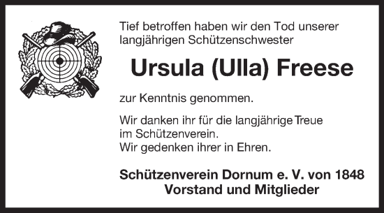 Traueranzeige von Ursula Freese von Ostfriesischer Kurier
