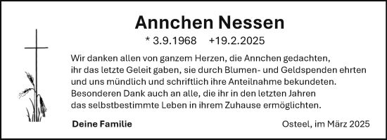 Traueranzeige von Annchen Nessen von Ostfriesischer Kurier