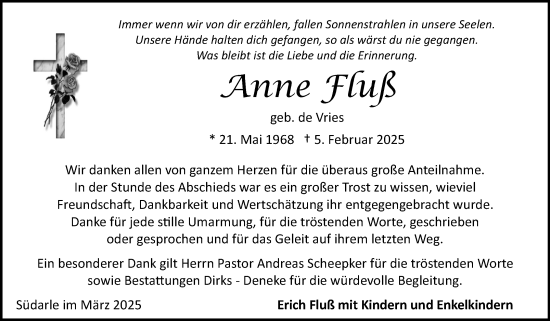 Traueranzeige von Anne Fluß von Ostfriesischer Kurier
