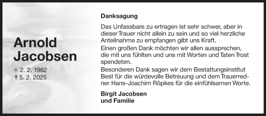 Traueranzeige von Arnold Jacobsen von Ostfriesischer Kurier