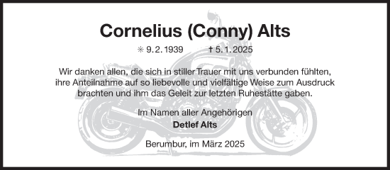 Traueranzeige von Cornelius Alts von Ostfriesischer Kurier