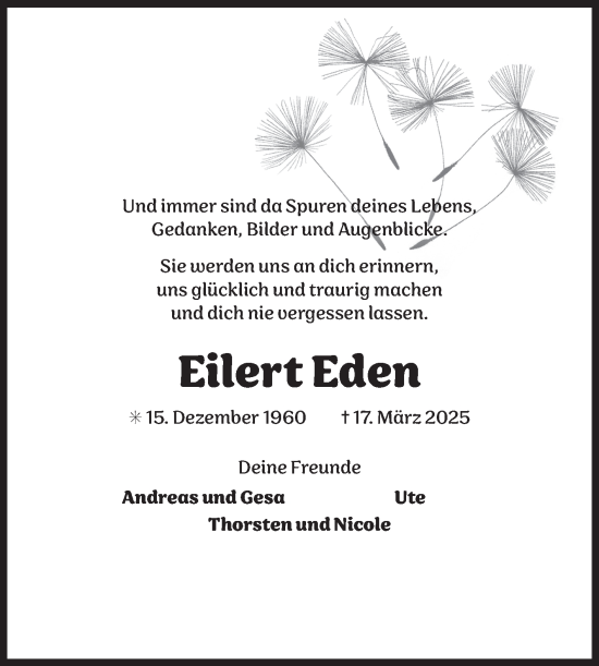 Traueranzeige von Eilert Eden von Ostfriesischer Kurier
