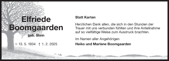 Traueranzeige von Elfriede Boomgaarden von Ostfriesischer Kurier